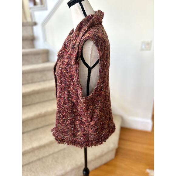 St. John Red & Orange Knit Fringe Trim Wool & Alpaca Vest - Picture 3 of 9